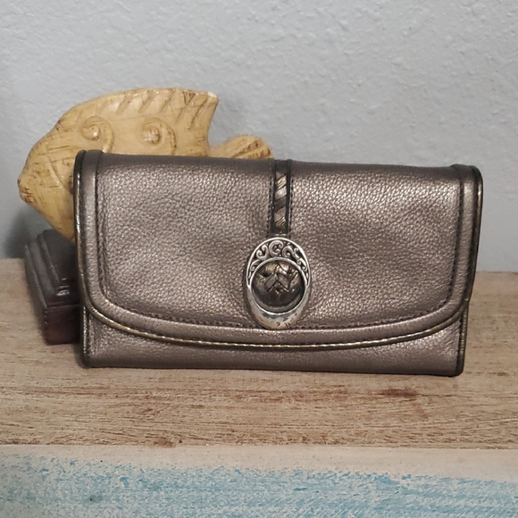 Brighton Silver Wallet with Grey Metallic Finish tri-fold, full size - Picture 1 of 8